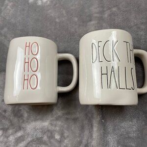 Rae Dunn Artisan Collection Magenta Ceramic Deck The Halls & Ho Ho Ho Coffee Mug